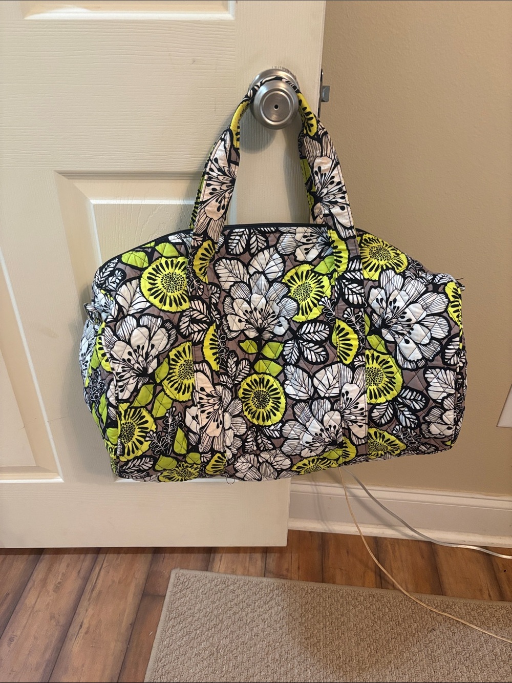 Quilted Floral Carryall Bag in Lime/Black/White